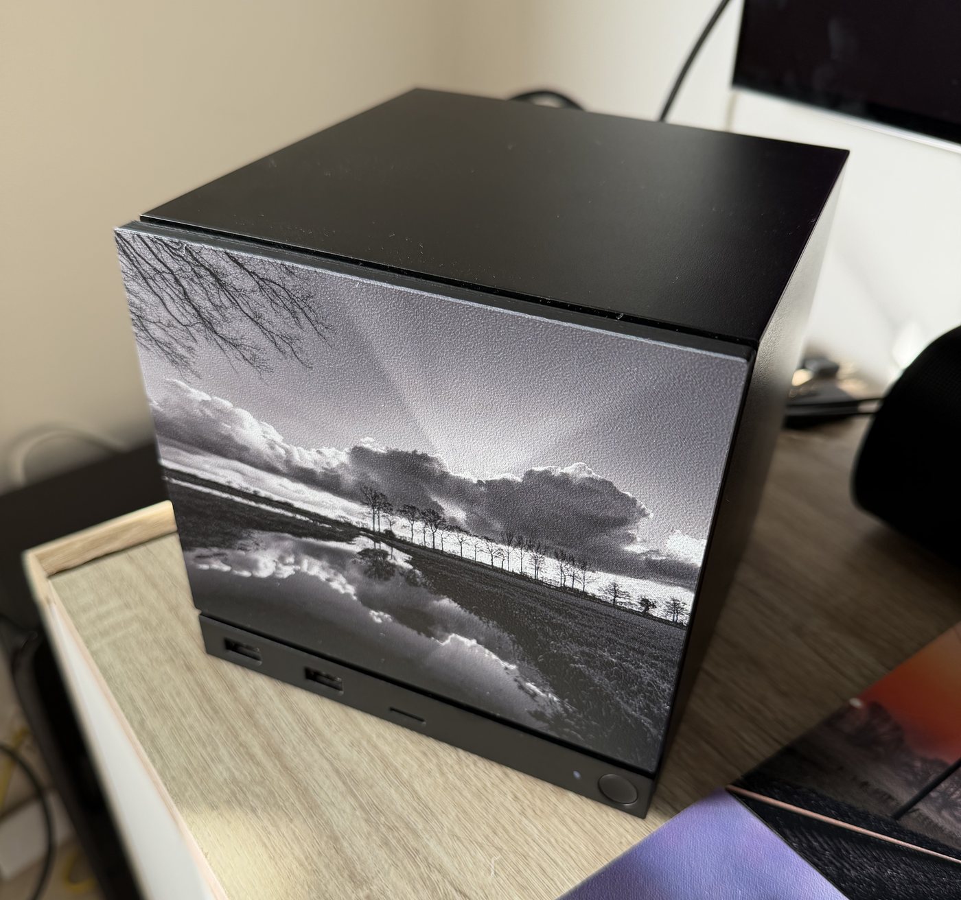 Misty Willows panel mounted on a Steam Machine on the workshop desk